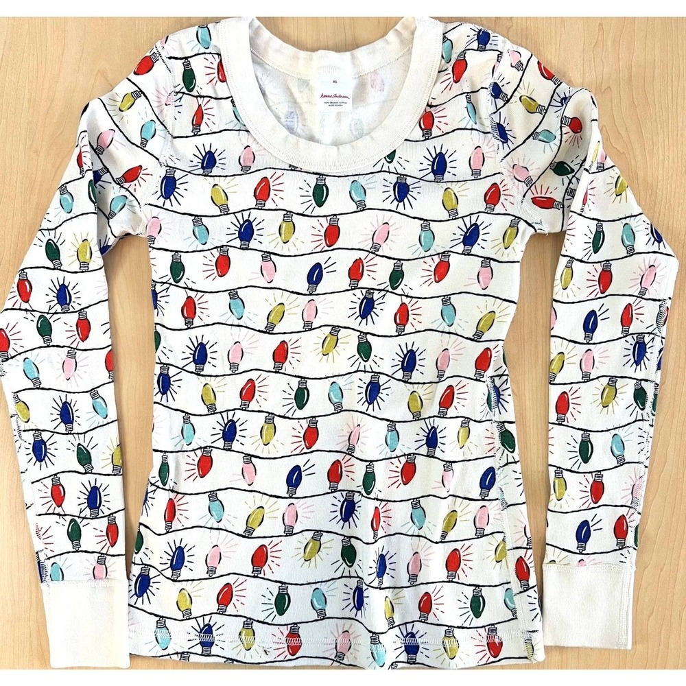 Hanna Andersson Womens XS Christmas Lights PJ Top Organic Cotton Holiday Pajamas